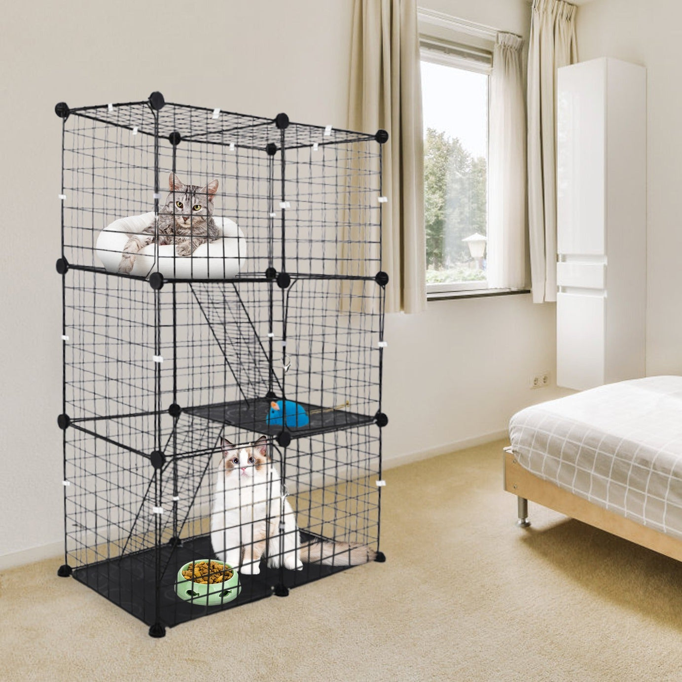 Cat Cage 3 Tier Indoor - Metal Playpen with Doors and Ladders