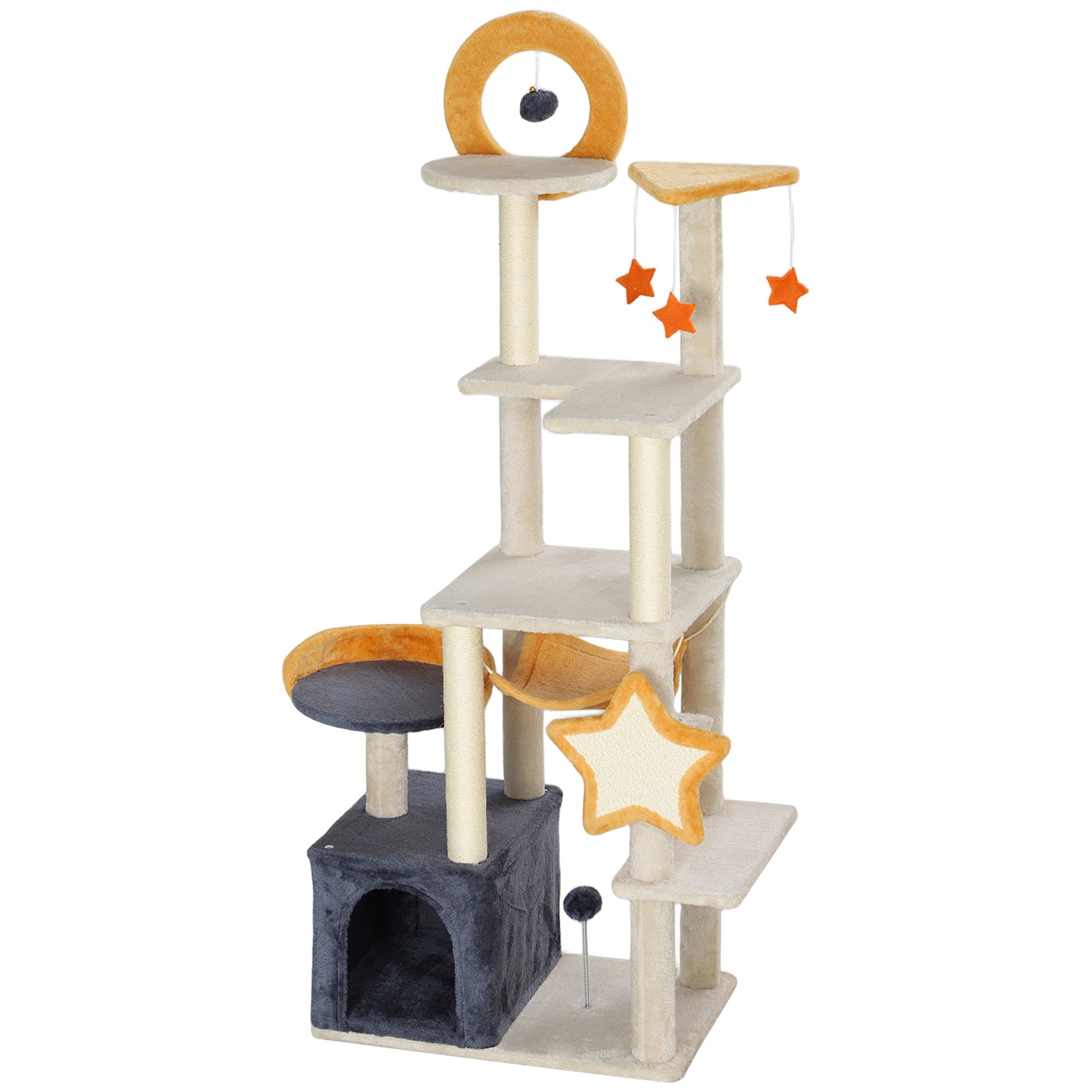 Cat Tree Moon and Star Theme - 63" Tall Condo Hammock Bed