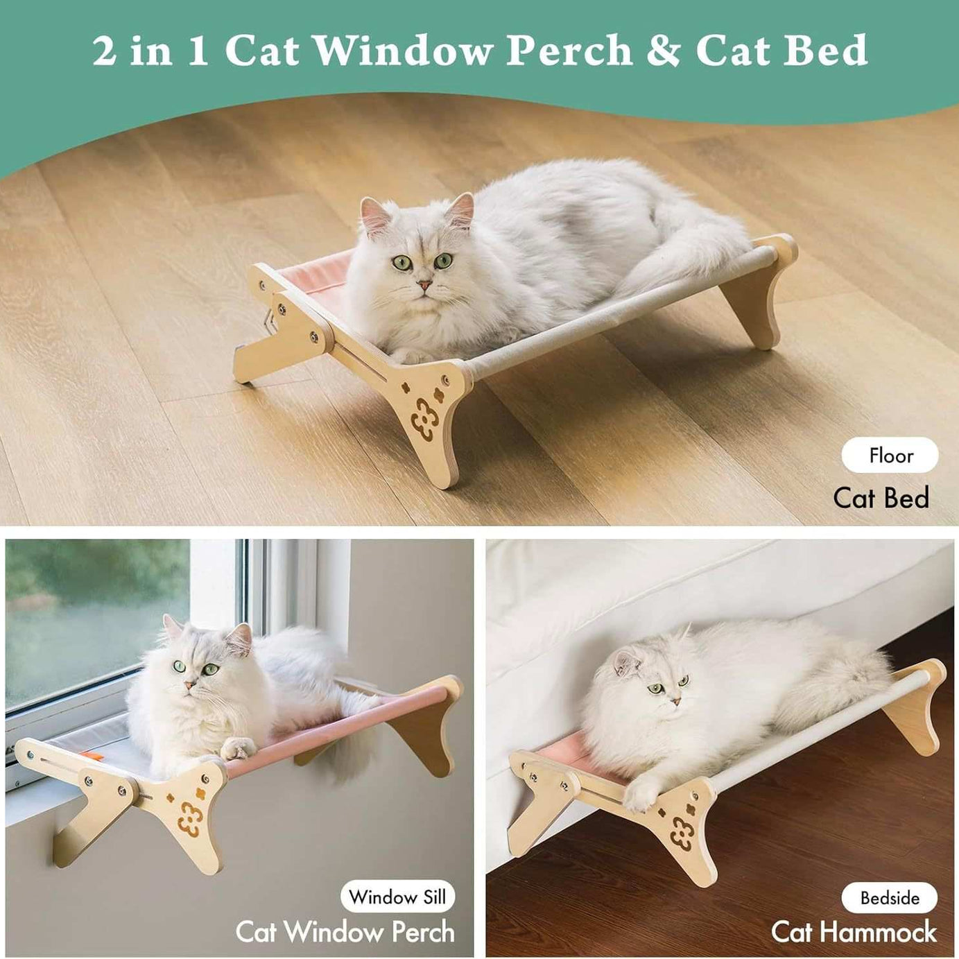 Cat Window Perch & Hammock - Adjustable 2-in-1 Sunbathing Seat For Indoor Cats