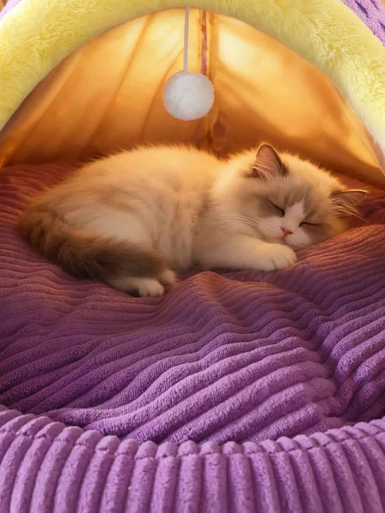 Cartoon Style Pet Nest - Cute Bed with Hanging Ball