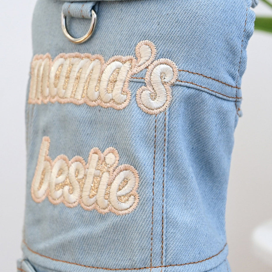 Dog Denim Jacket - Embroidered Boutique Style Apparel for Small Dogs