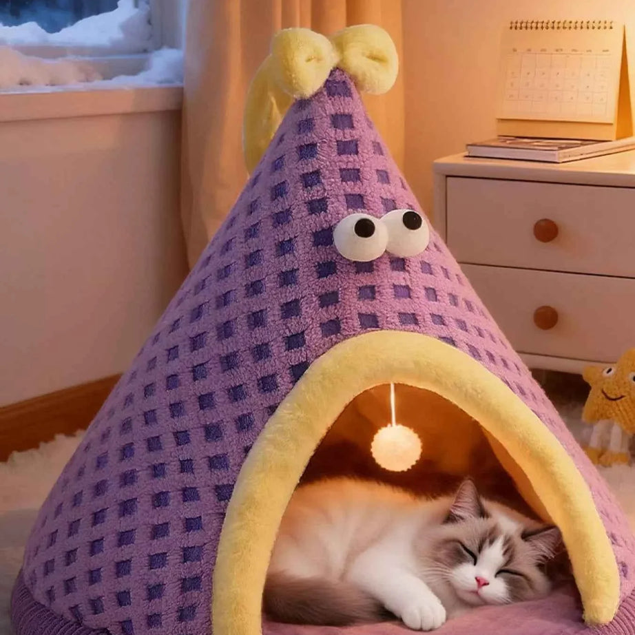 Cartoon Style Pet Nest - Cute Bed with Hanging Ball