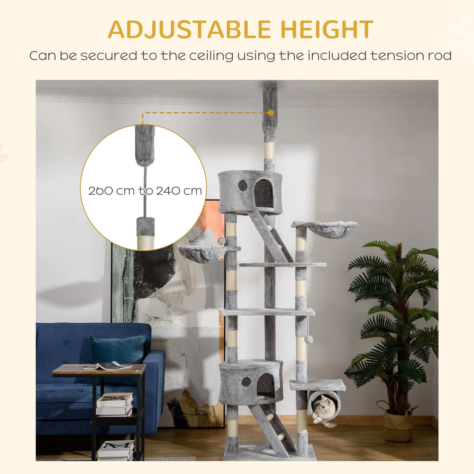 Floor Standing Cat Tree - Height Adjustable Tower