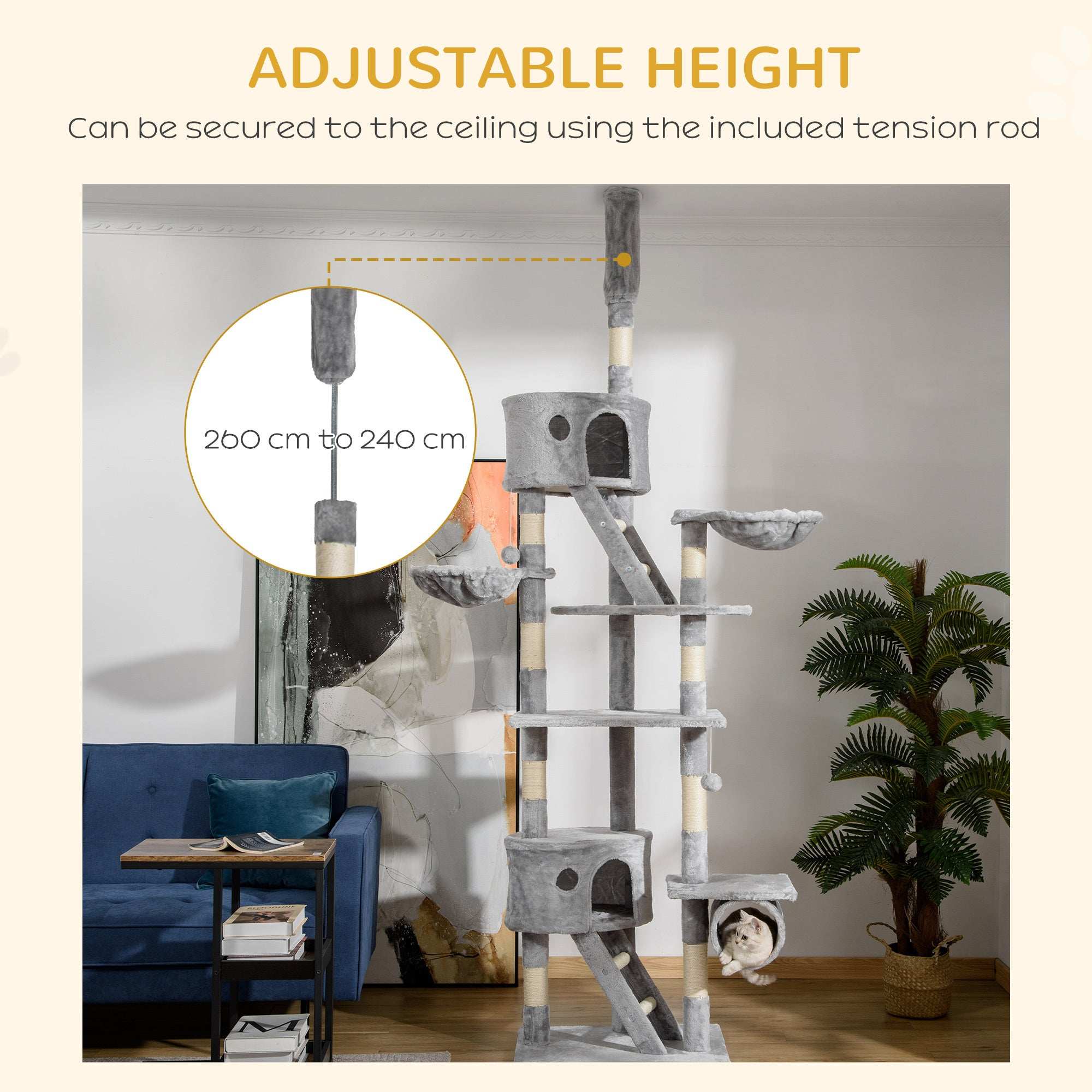 Floor Standing Cat Tree - Height Adjustable Tower