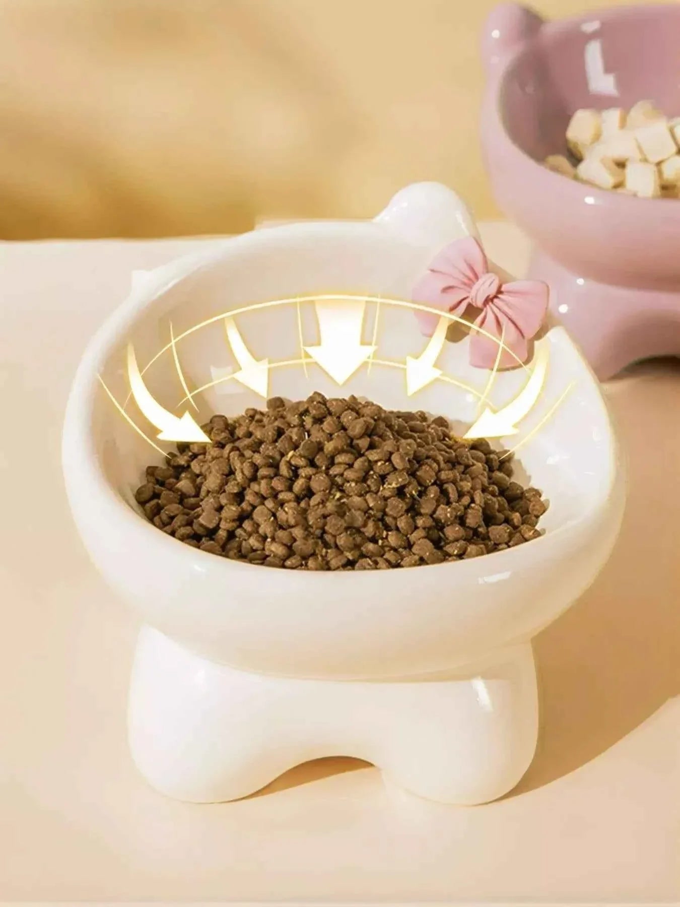 Ceramic Pet Bowl - Elevated with Bowknot