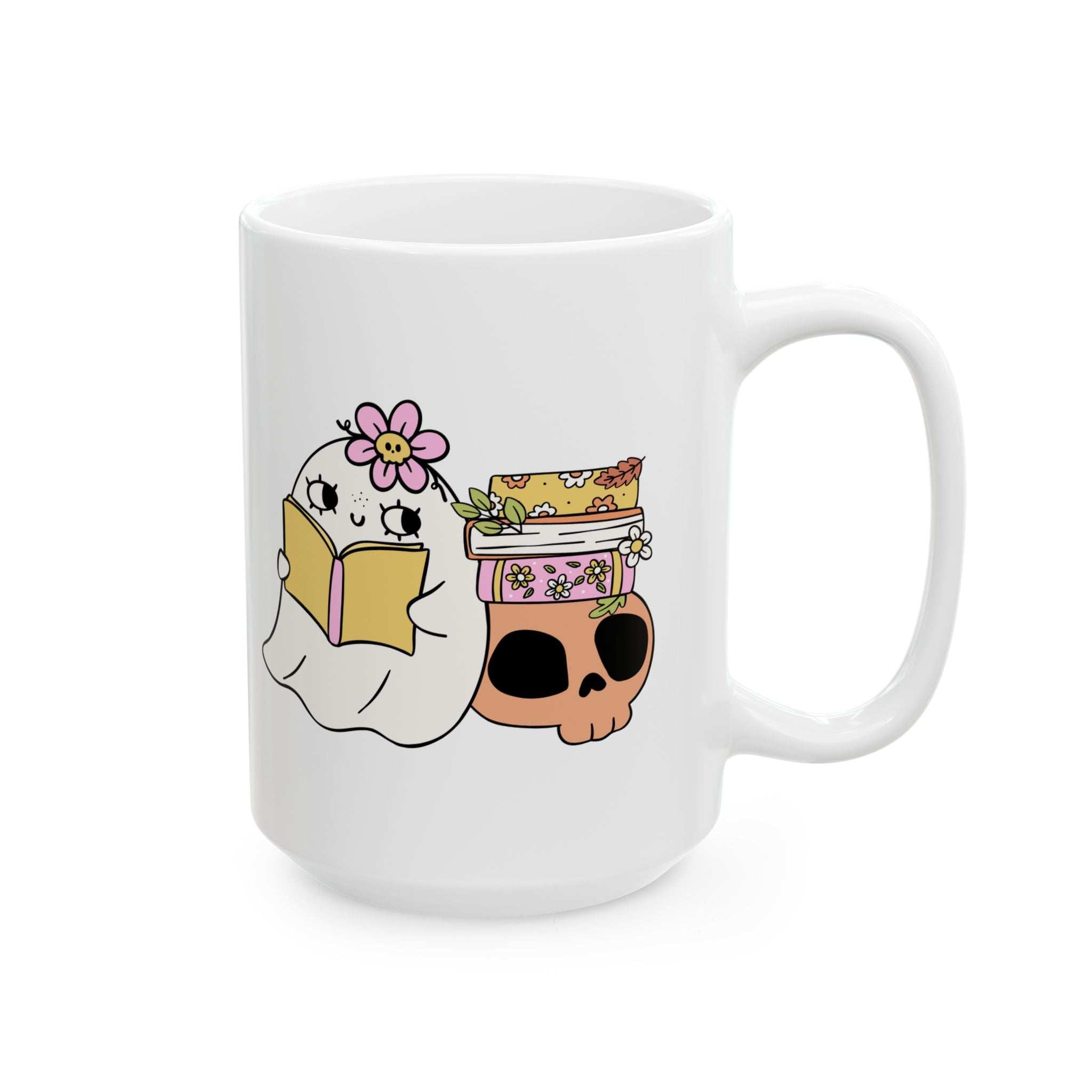 Cute Ghost Ceramic Mug | Coffee Cup for Book Lovers | Halloween Decor | Gift for Readers