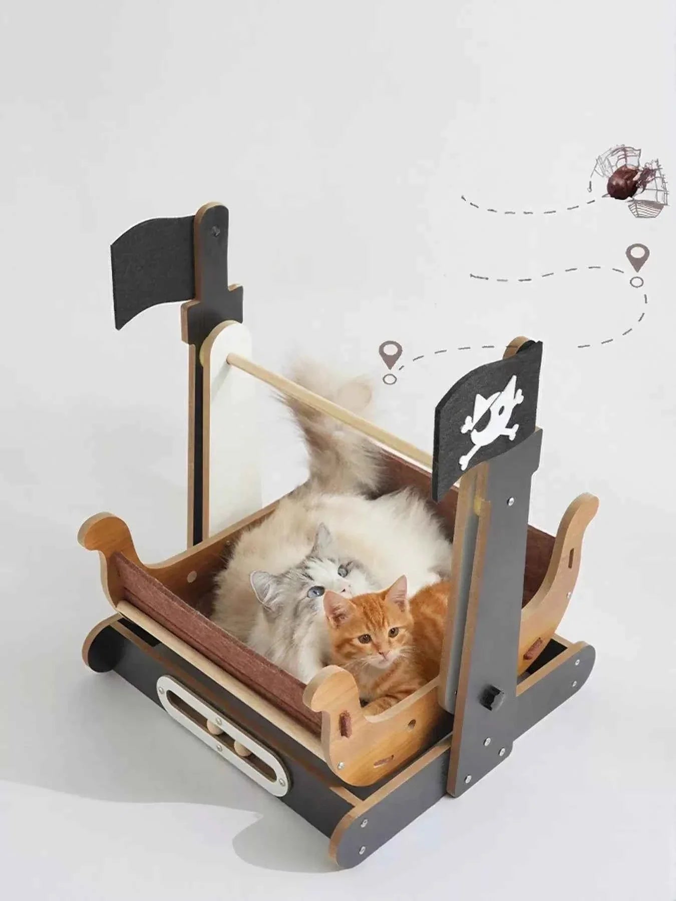 Pirate Ship Style Cat House - Rocking Pet Bed