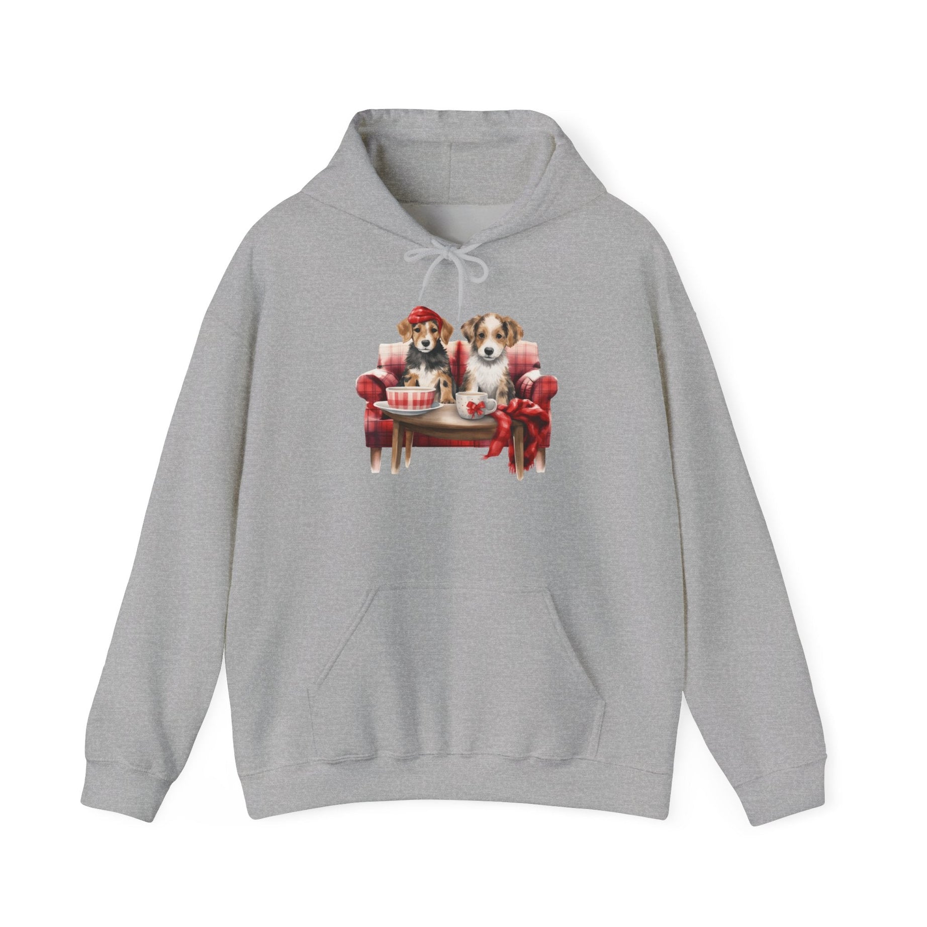 Christmas Hoodie - Festive Puppies on Sofa Design