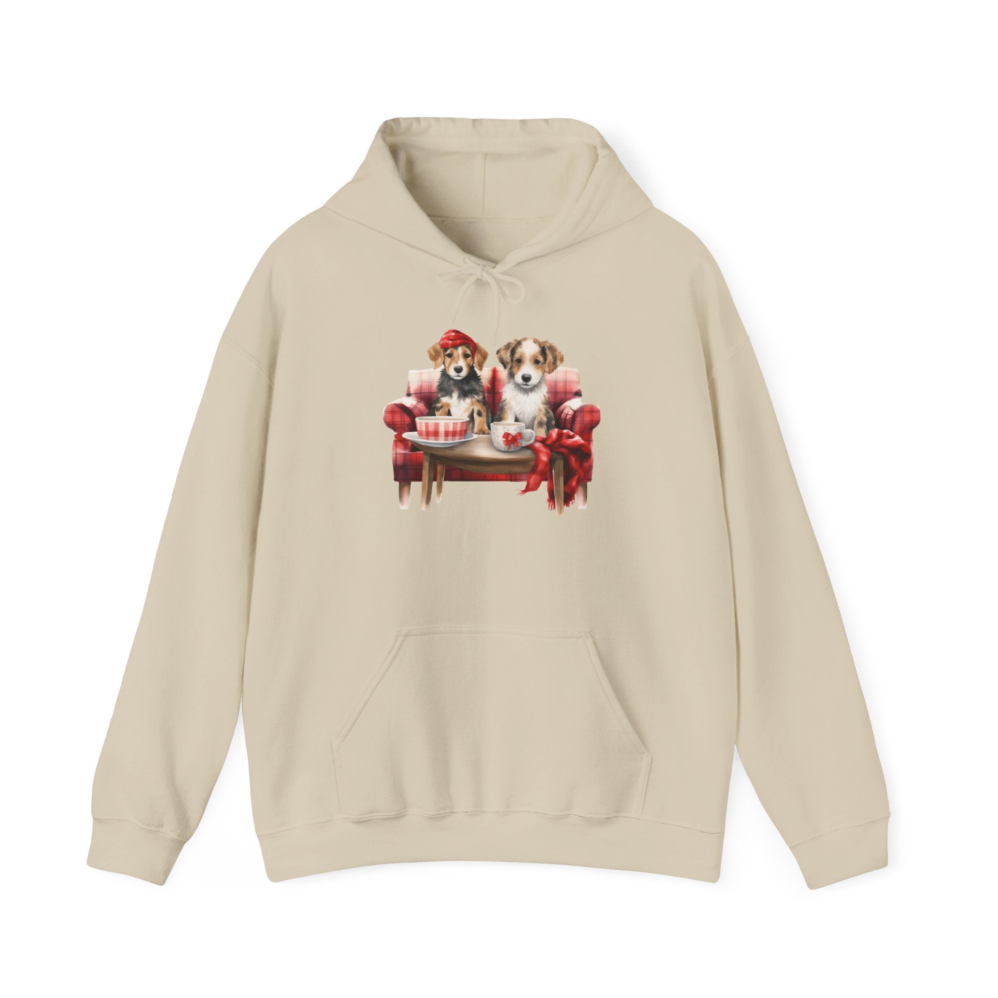 Christmas Hoodie - Festive Puppies on Sofa Design