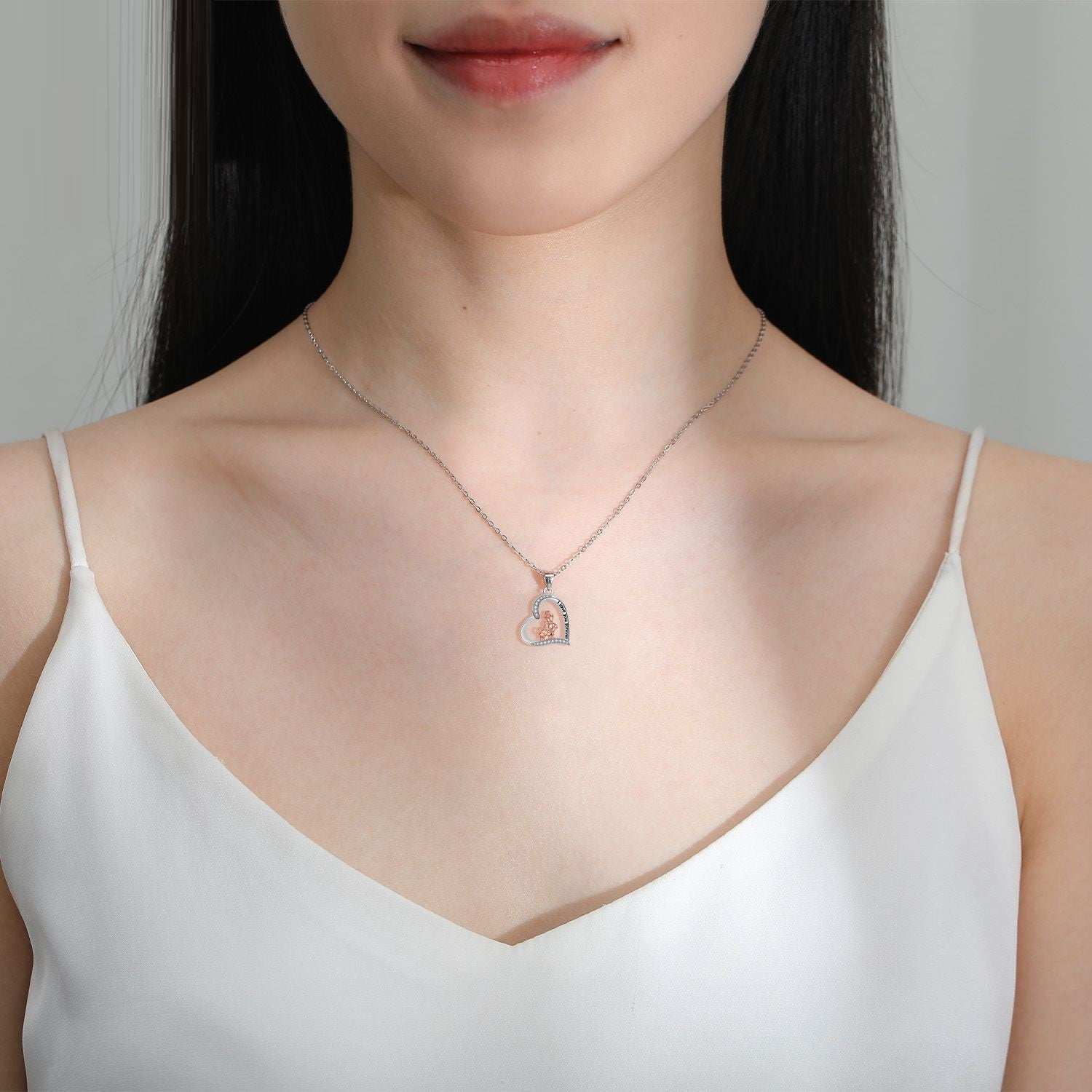 Love Heart Pendant Girl With Dog Necklace