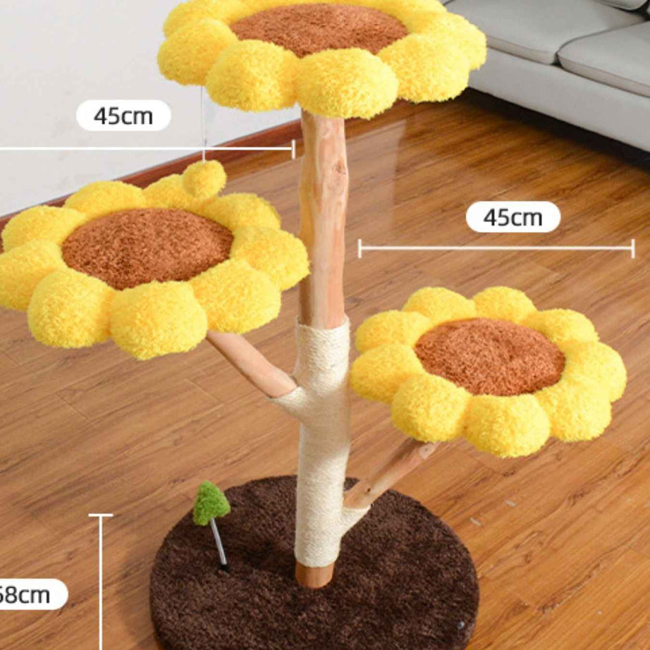 Cat Tree Sunflower Multi-Level - Wooden Condo with Perch Platforms