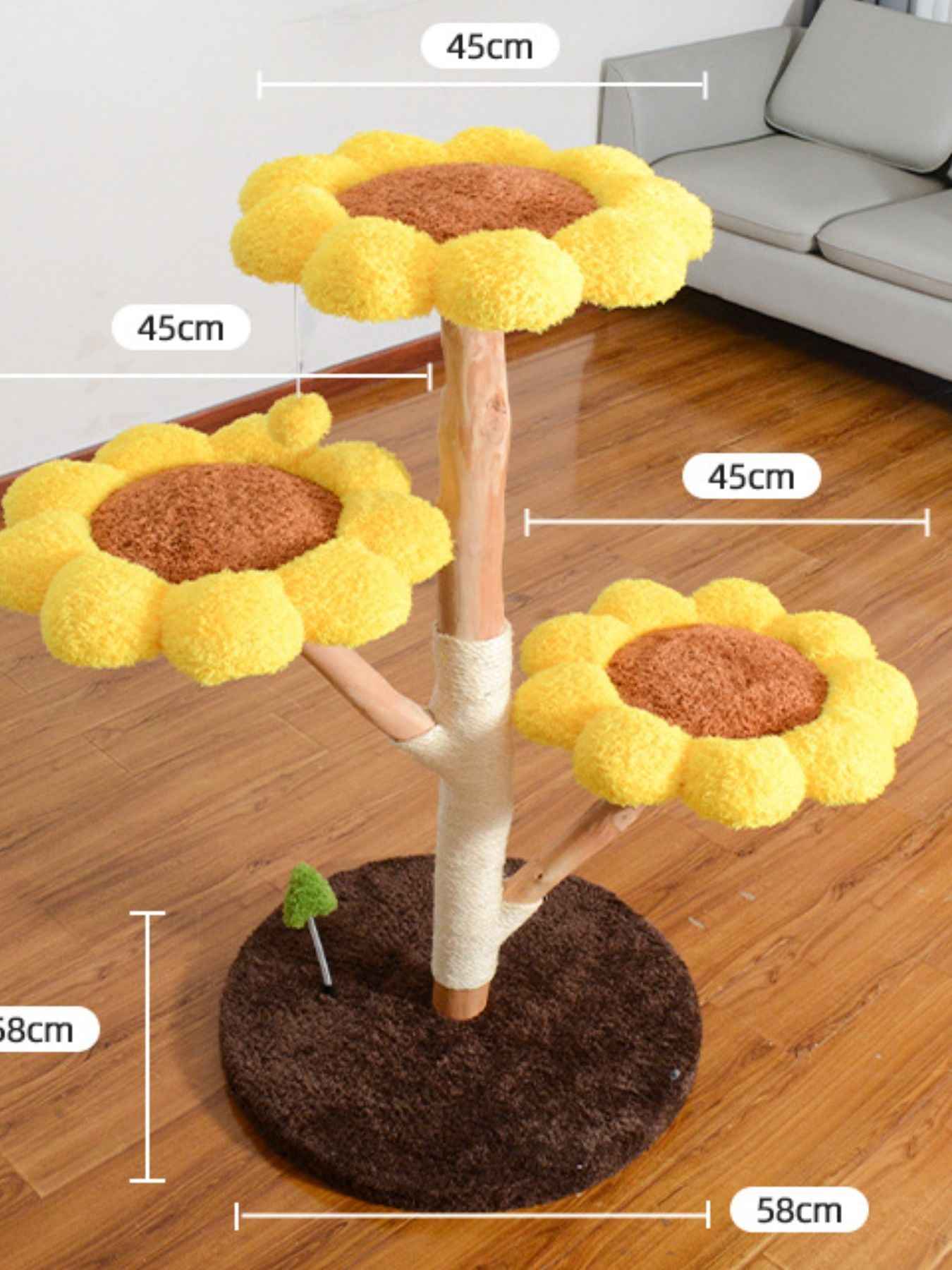 Cat Tree Sunflower Multi-Level - Wooden Condo with Perch Platforms