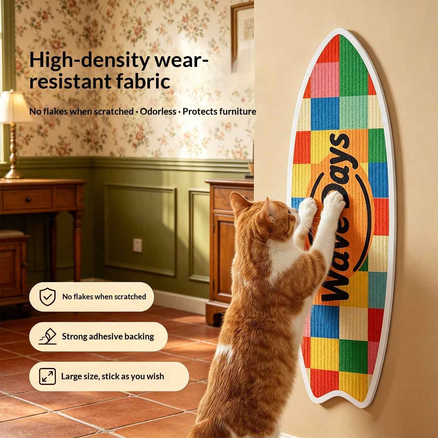 Cat Surfboard Wall Scratcher - Sisal Wall-Mounted Scratching Board