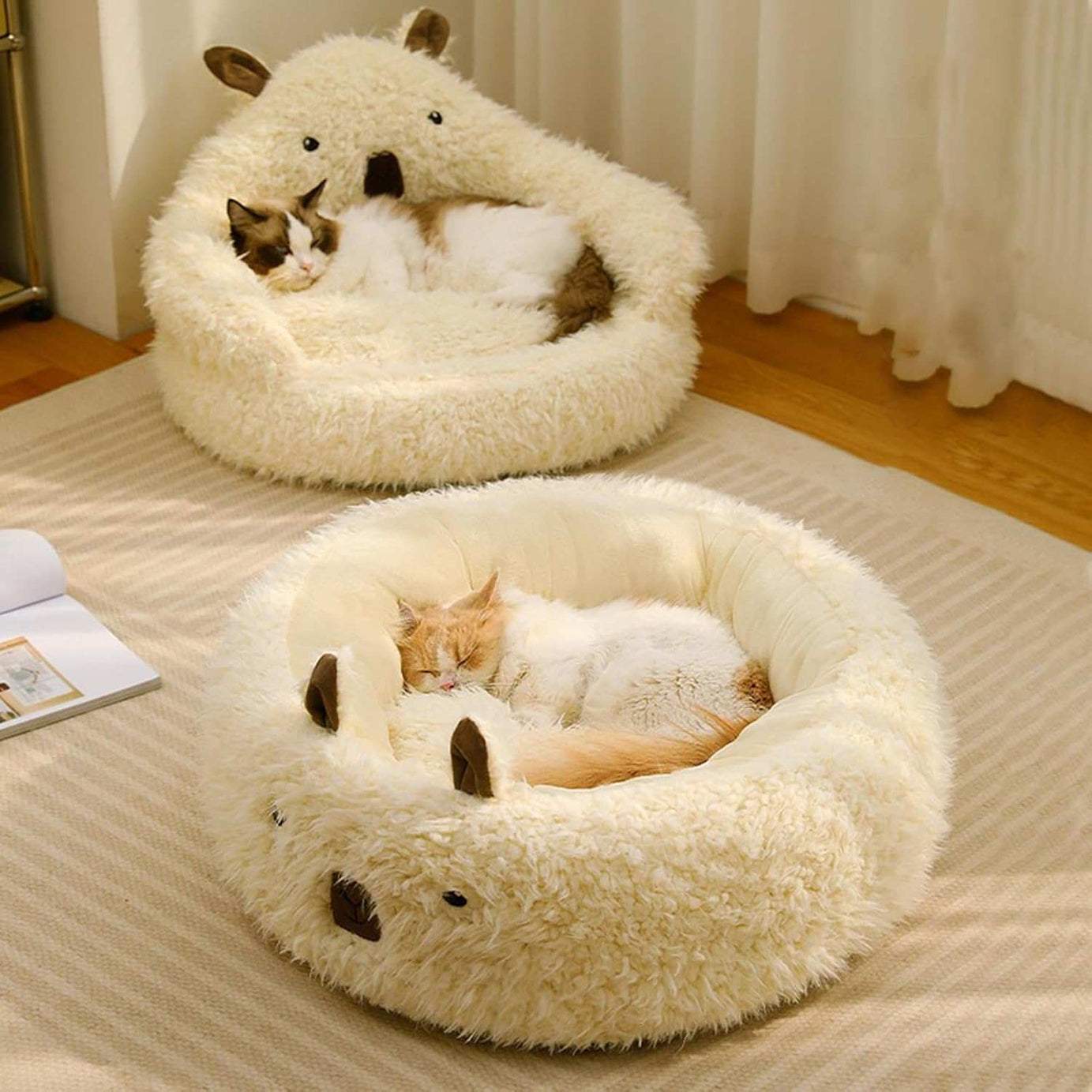 Alpaca Anti Slip Bottom Calming Raised Edges Pet Bed with Detachable Plush Pads