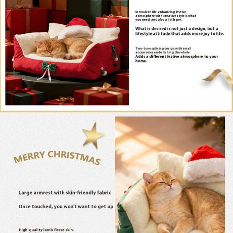 Christmas Cat Bed for Winter Warmth - Cozy Bolster Pet Nest