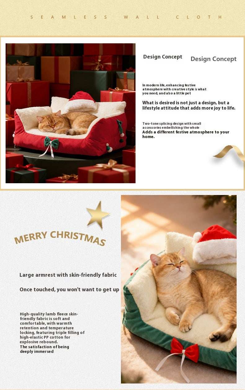Christmas Cat Bed for Winter Warmth - Cozy Bolster Pet Nest