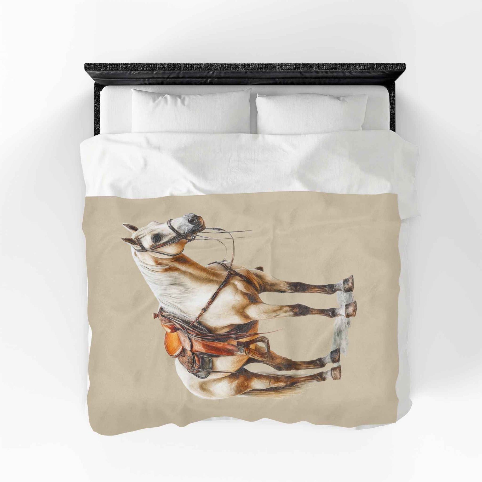 Velveteen Plush Blanket - Saddled Horse Illustration Cozy Throw