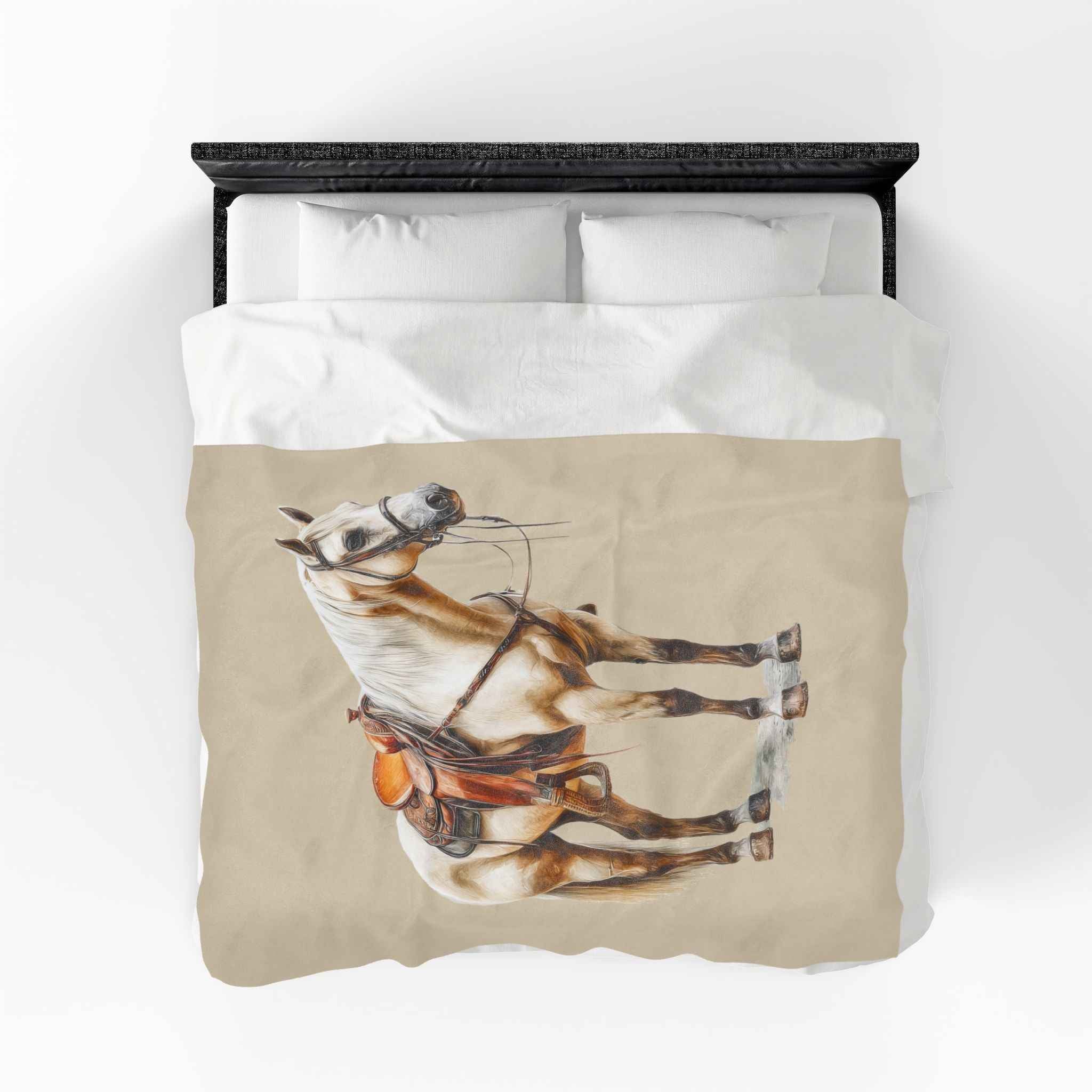 Velveteen Plush Blanket - Saddled Horse Illustration Cozy Throw