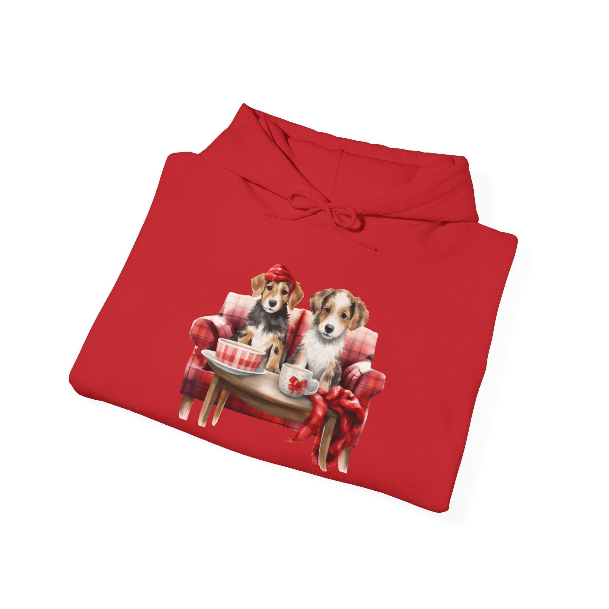 Christmas Hoodie - Festive Puppies on Sofa Design