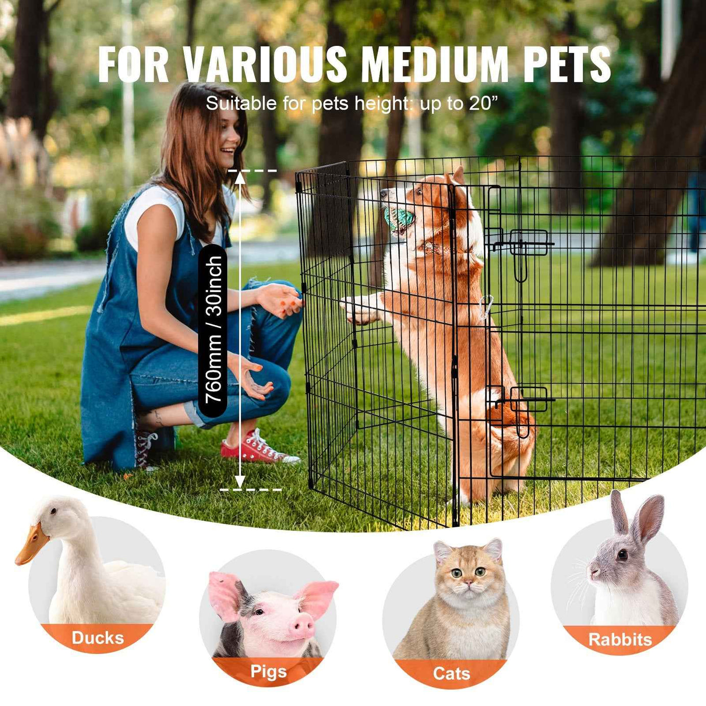 Dog Exercise Playpen - 8 Panel Foldable Metal Pen with Top Cover & Mat 30 Inch