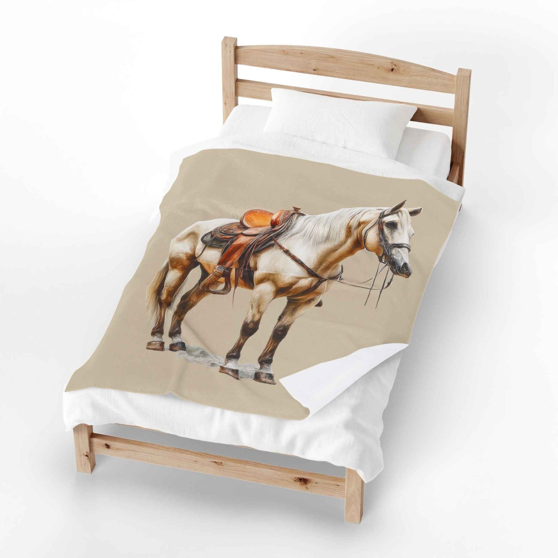Velveteen Plush Blanket - Saddled Horse Illustration Cozy Throw