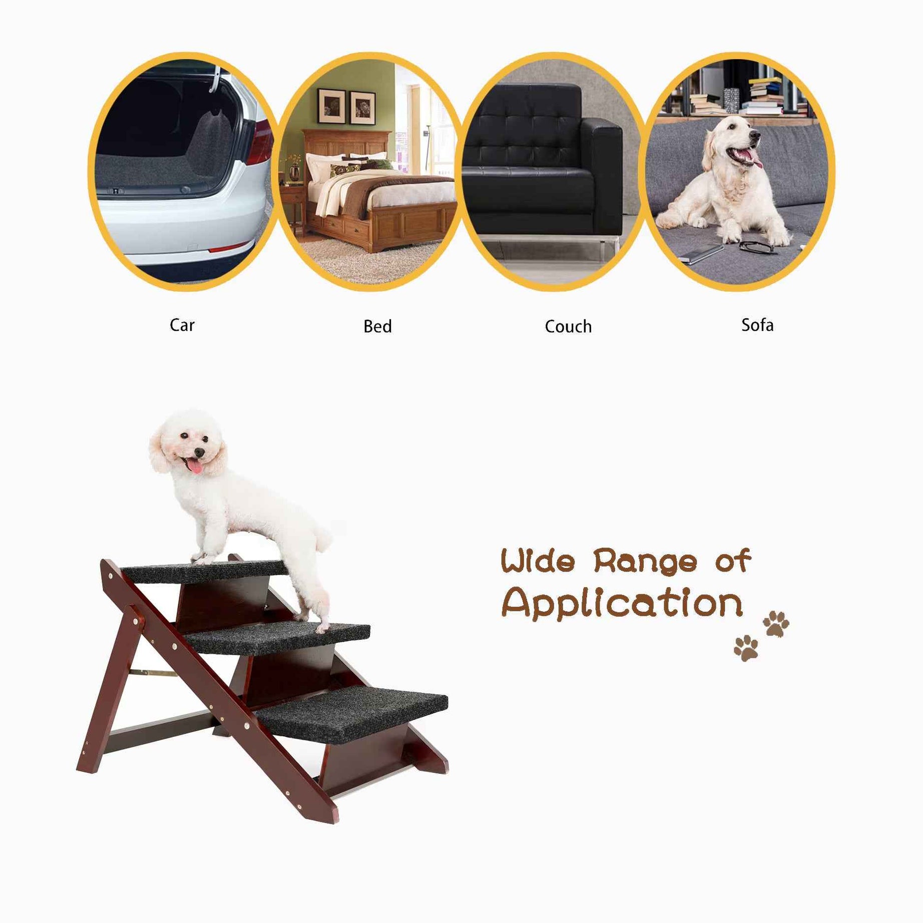 Wood Pet Stairs Pet Steps Foldable 3 Levels Dog Stairs & Ramp Perfect For Beds And Cars Portable Dog Cat Ladder Up To 110 Pounds