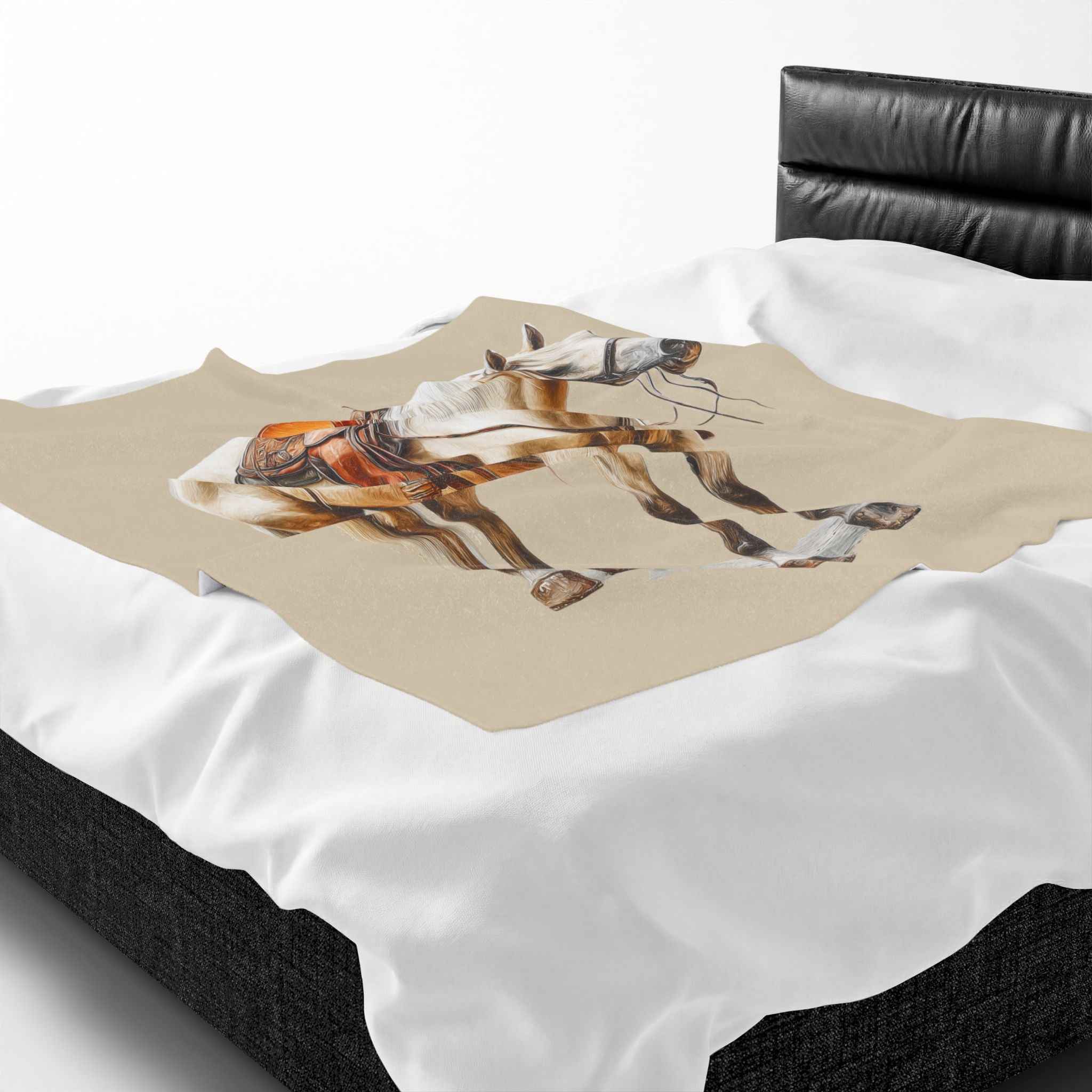 Velveteen Plush Blanket - Saddled Horse Illustration Cozy Throw