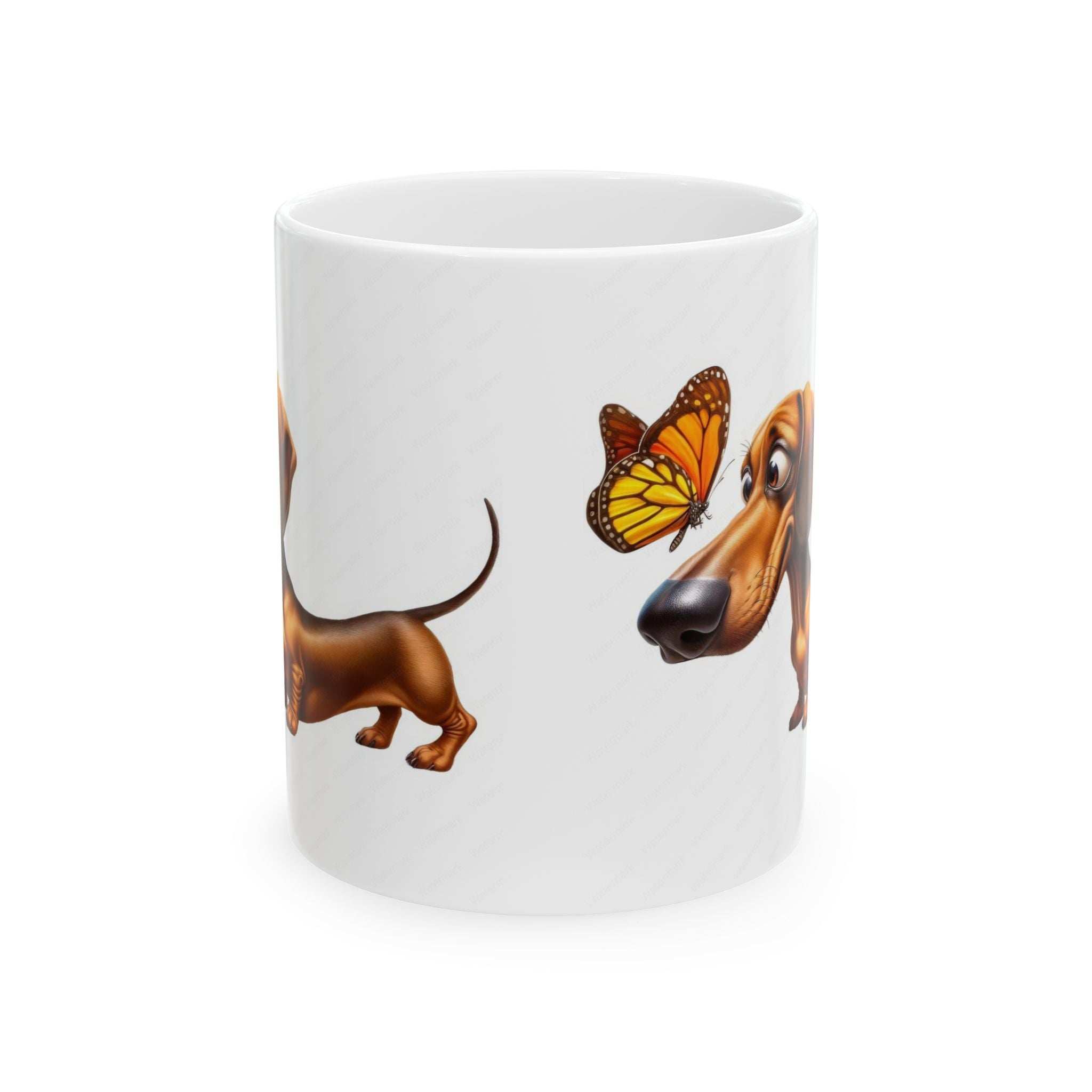 Cute Dachshund and Butterfly Ceramic Mug - Fun 11oz & 15oz Coffee Cup for Animal Lovers