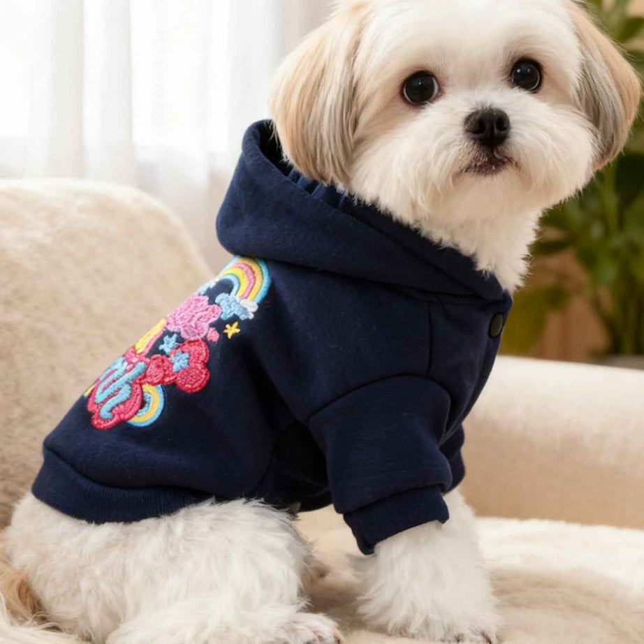 Dog Peace on Earth Hoodie - Rainbow Embroidered Navy Sweatshirt