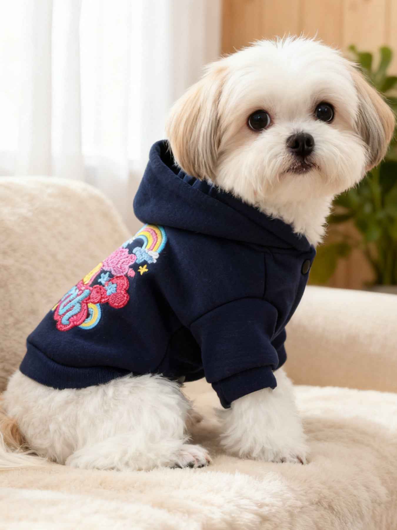 Dog Peace on Earth Hoodie - Rainbow Embroidered Navy Sweatshirt