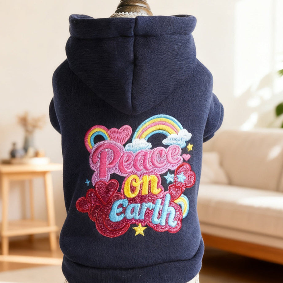 Dog Peace on Earth Hoodie - Rainbow Embroidered Navy Sweatshirt