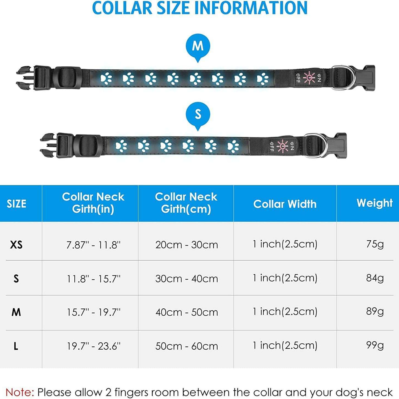 LED Dog Collar - 7 Color Luminous Paw Print USB Rechargeable