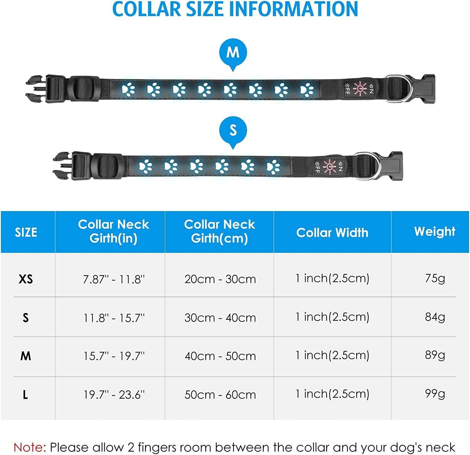 LED Dog Collar - 7 Color Luminous Paw Print USB Rechargeable