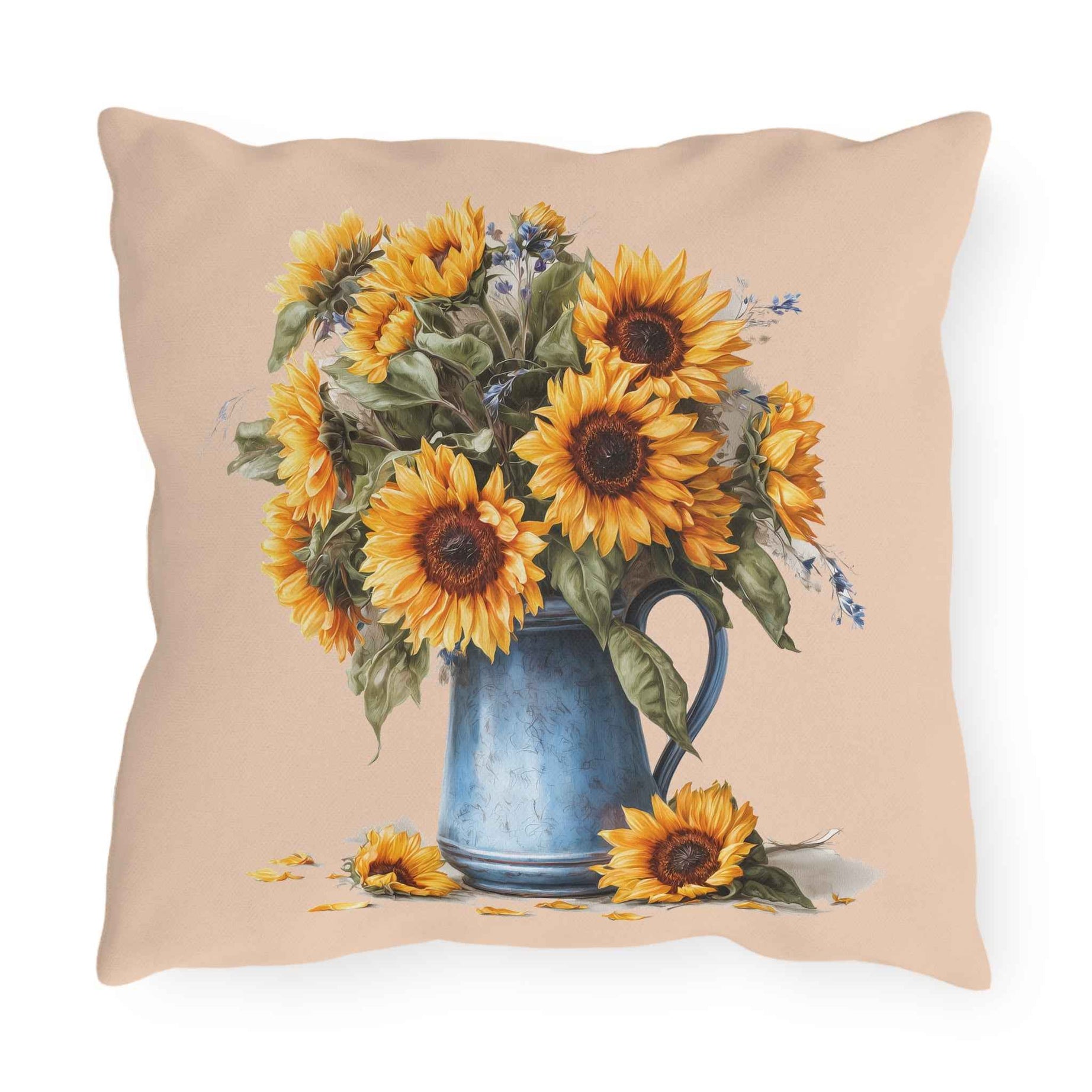 Sunflower Cottage Outdoor Pillow — Rustic Garden Shed & Sunflower Throw Cushion for Patio