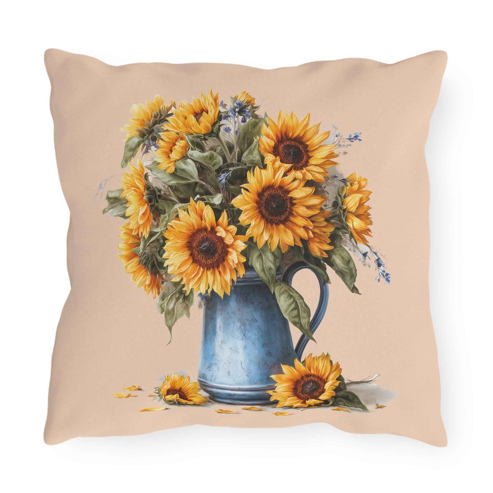 Sunflower Cottage Outdoor Pillow — Rustic Garden Shed & Sunflower Throw Cushion for Patio