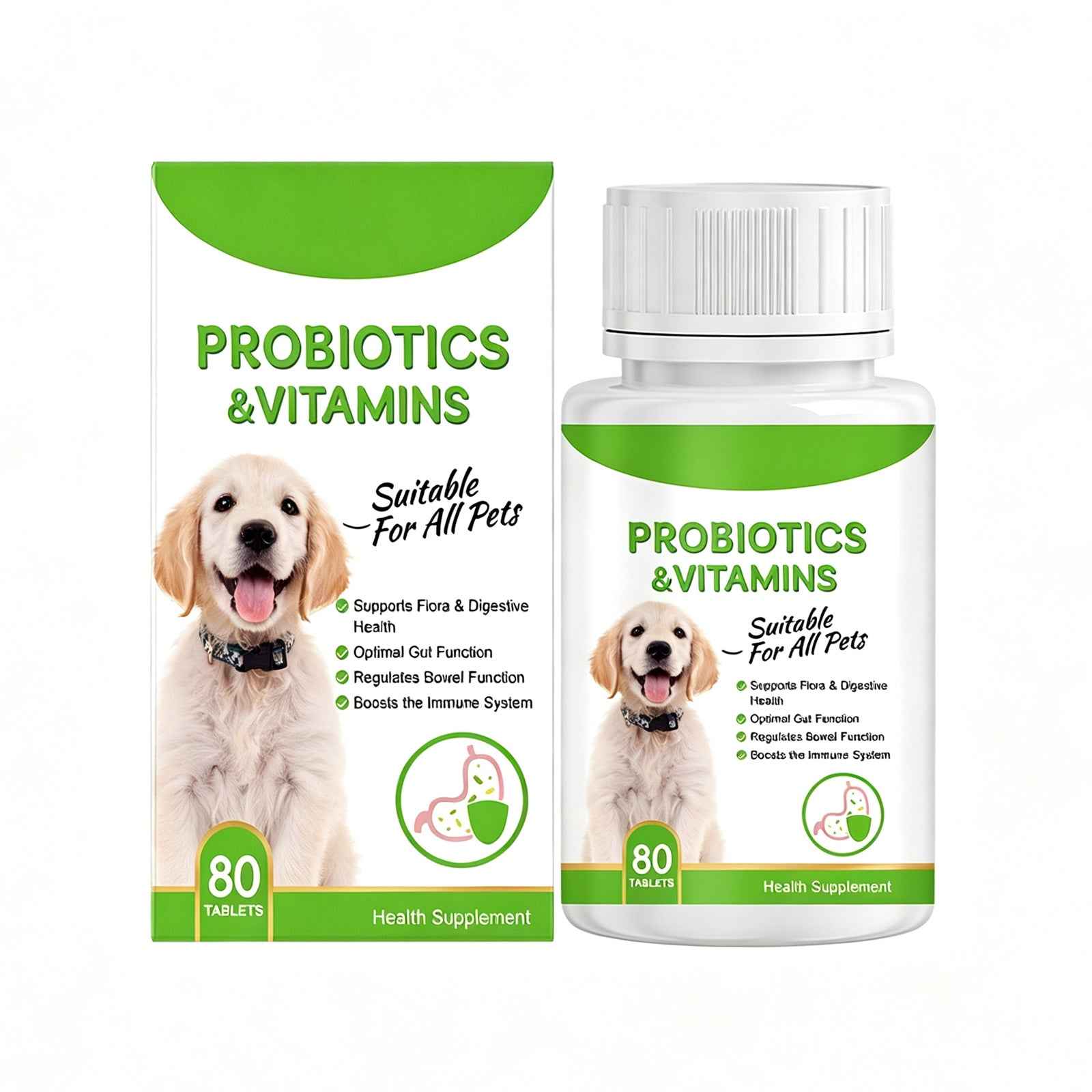Pet Probiotic Vitamin Tablets 80 Count - Gut Health Dogs and Cats