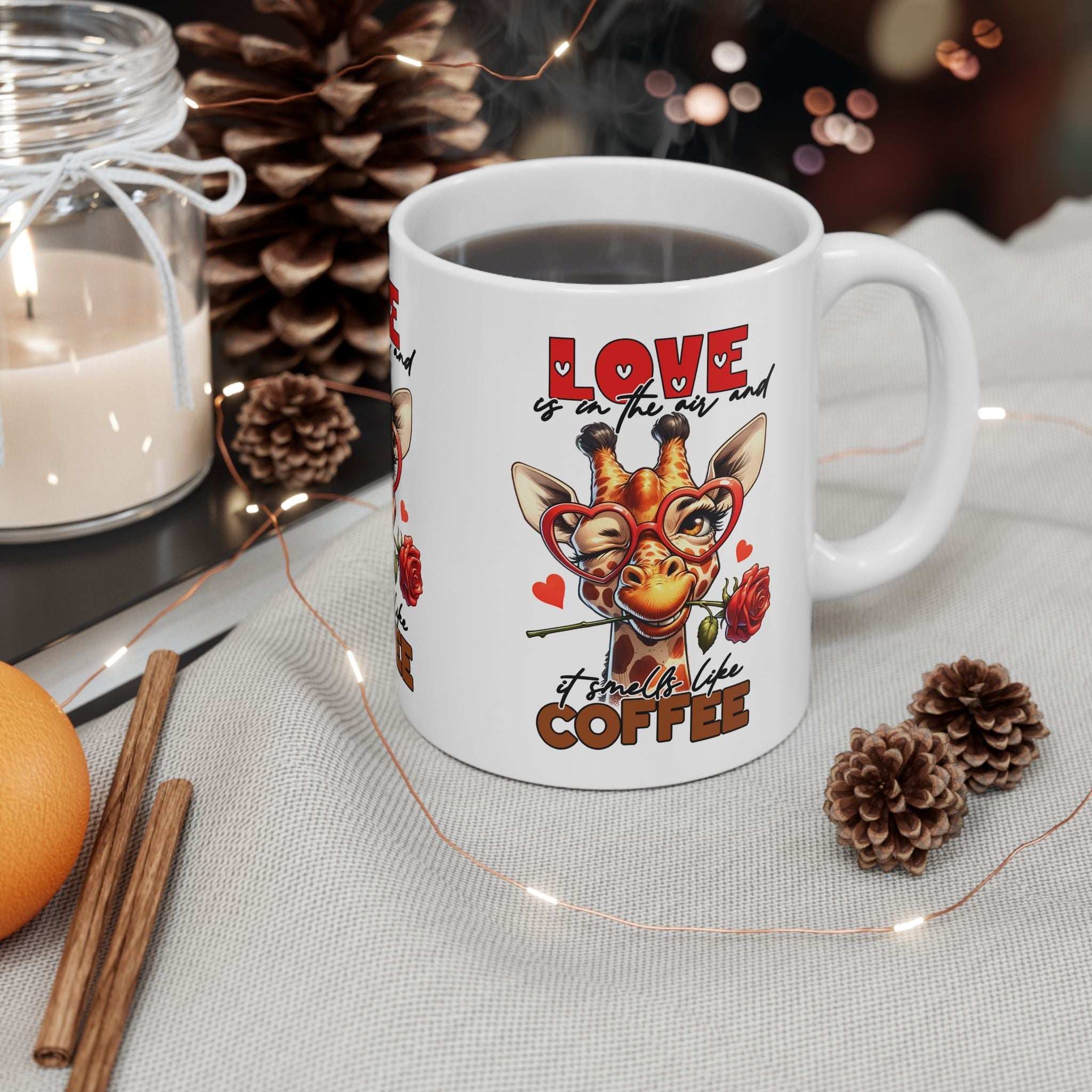 Love & Coffee Ceramic Mug - Cute Giraffe Design, 11oz/15oz