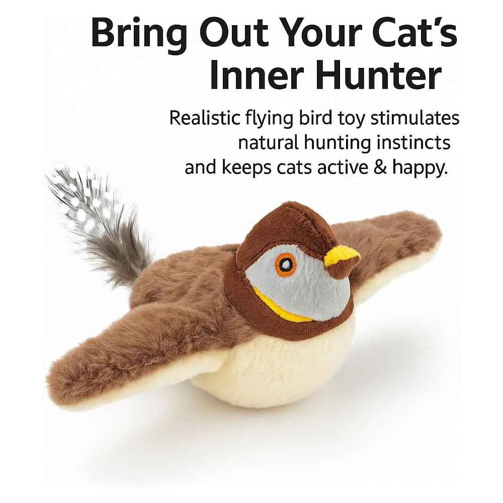 Cat Flapping Bird Toy Rechargeable - Motion Activated Chirping Sparrow