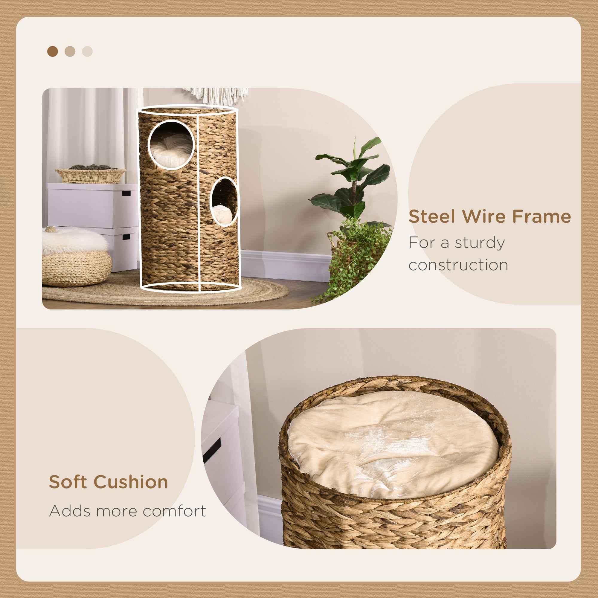 Elevated Cat Bed with Hideaways, 3 Story Kitty Tower for Indoor Cats