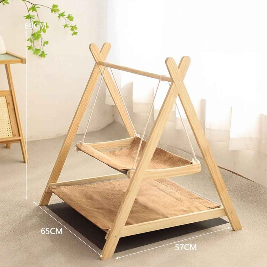 Cat Triangle Hammock Wooden Frame - Scandinavian Floor Stand Bed
