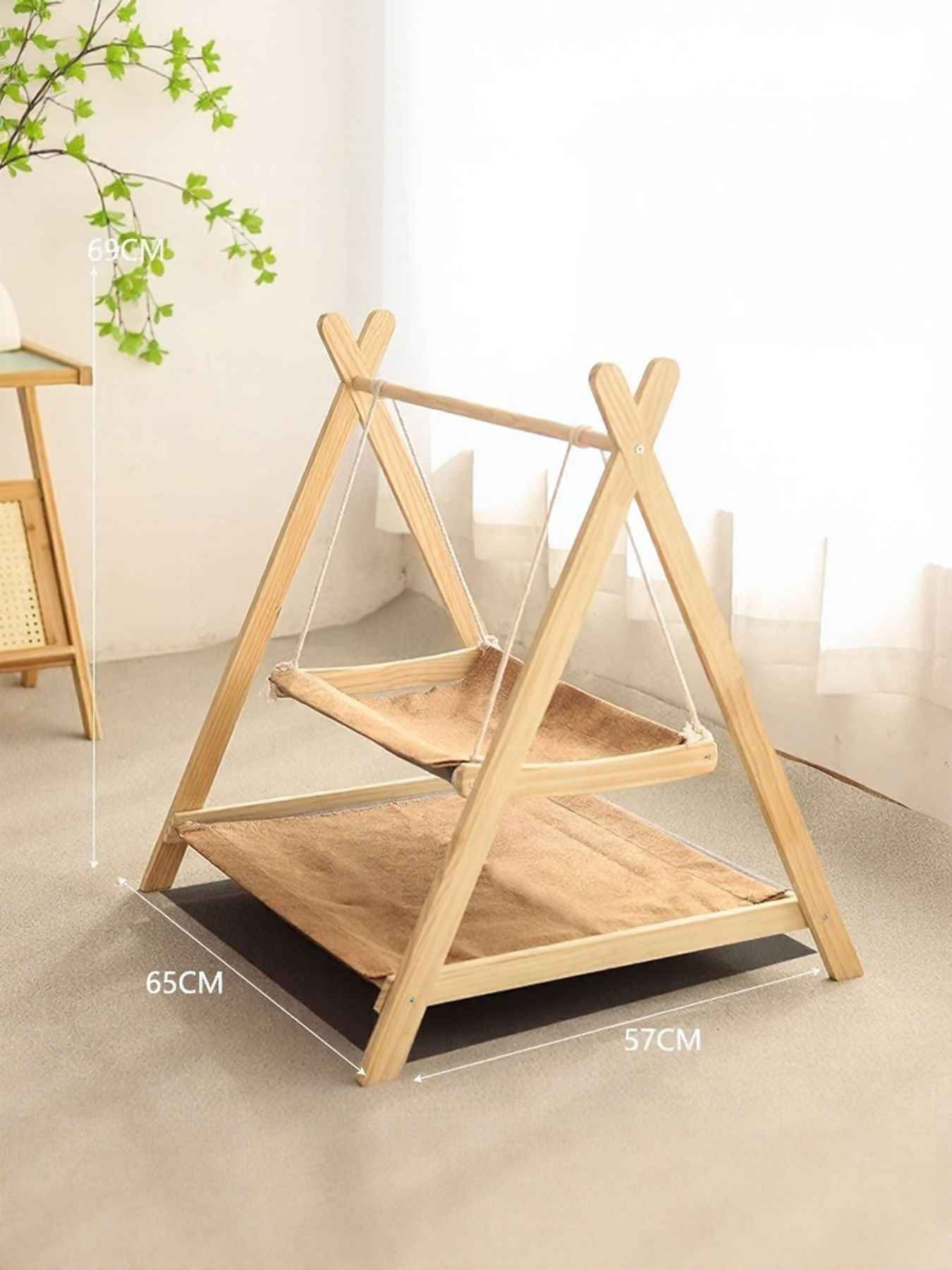 Cat Triangle Hammock Wooden Frame - Scandinavian Floor Stand Bed