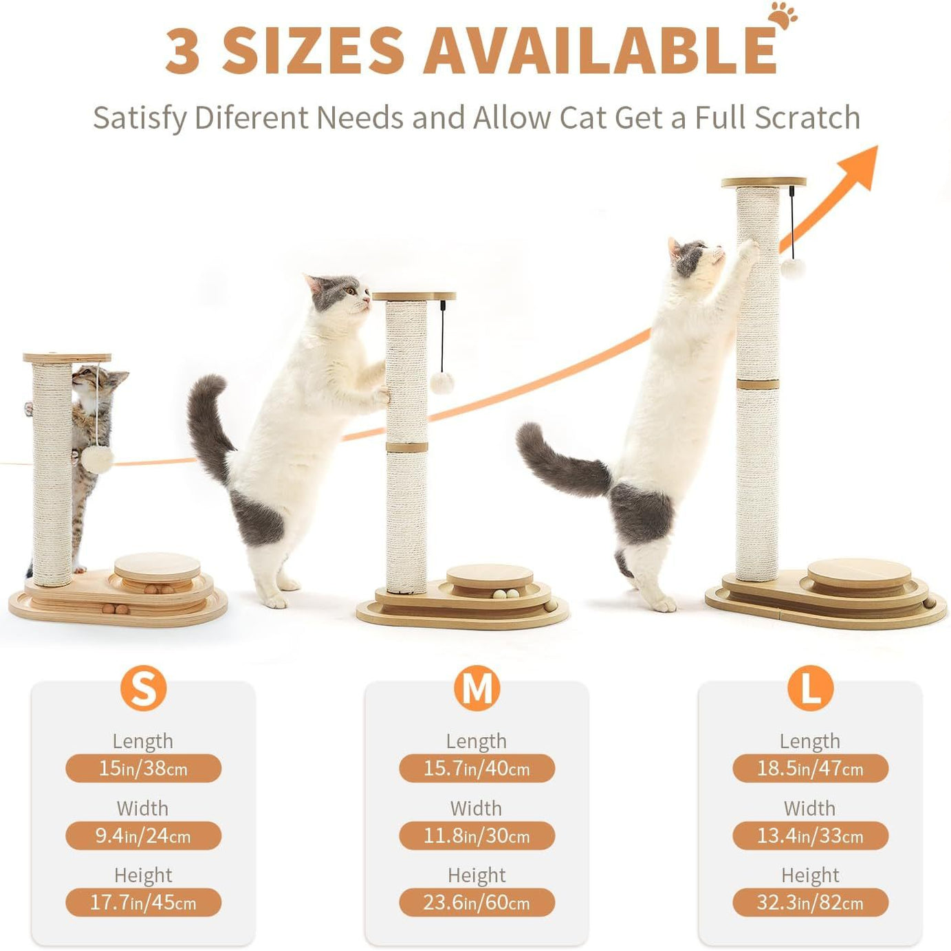 Cat Scratching Post Sisal - 3 Track Ball Lane Hanging Toy