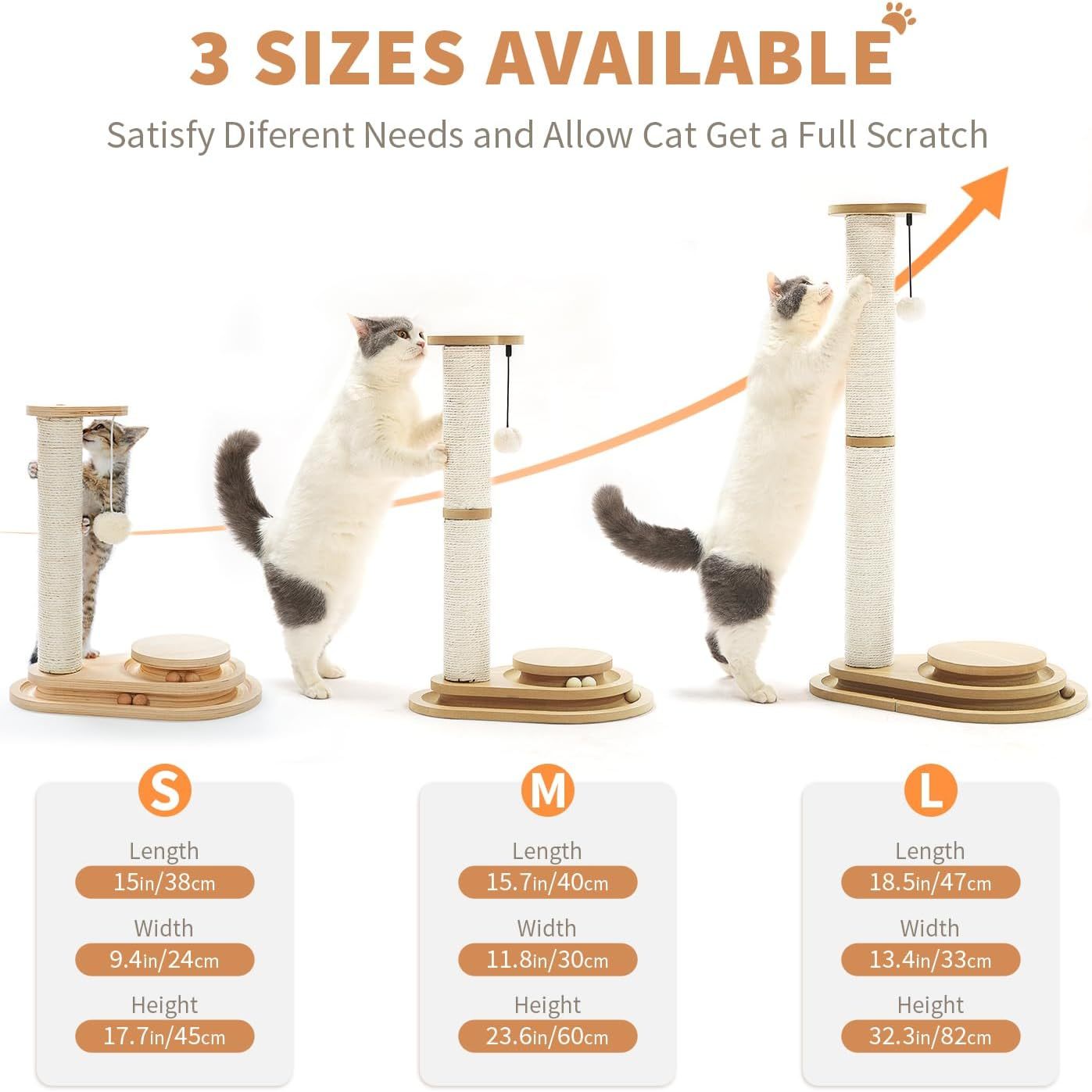 Cat Scratching Post Sisal - 3 Track Ball Lane Hanging Toy