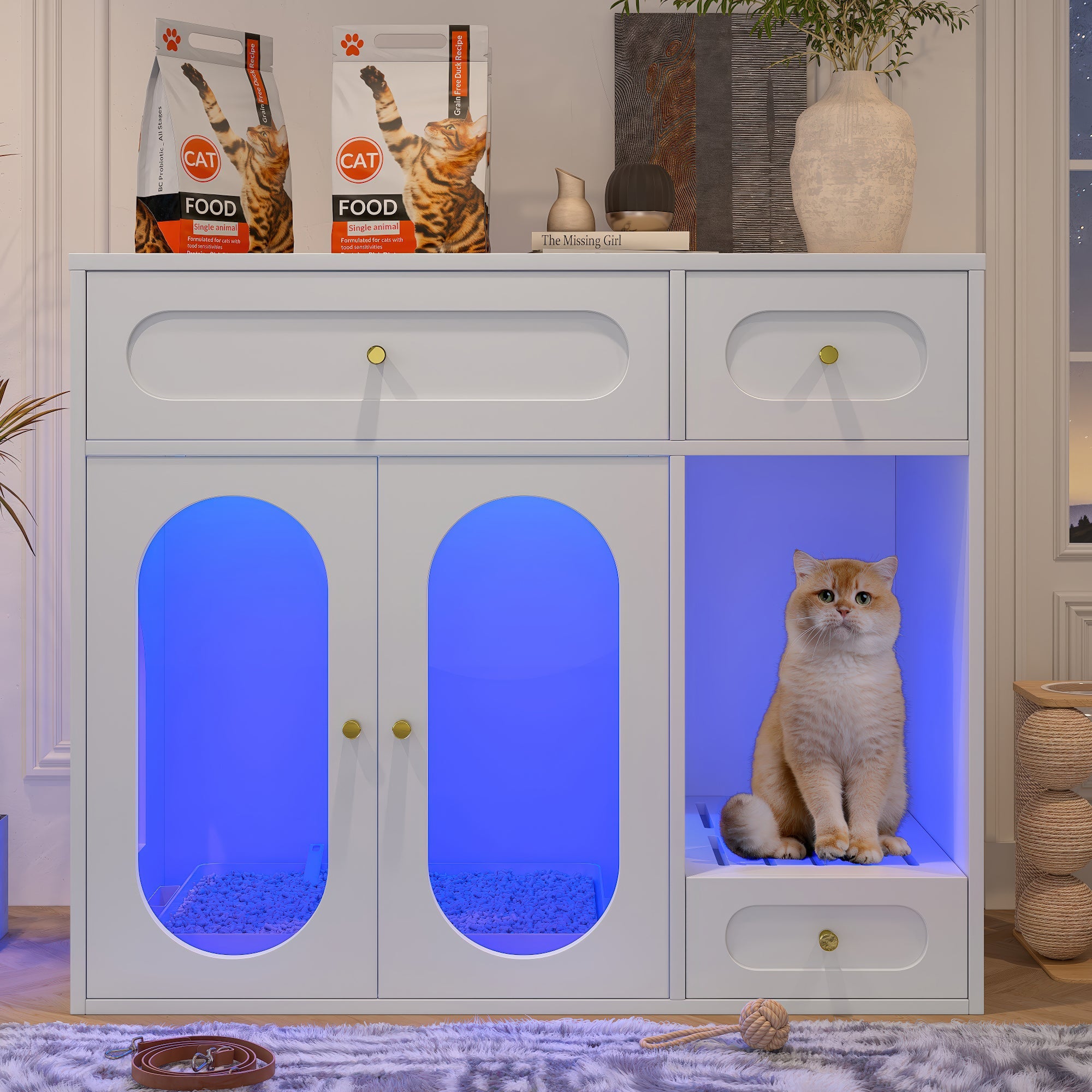 Cat Litter Box - Furniture Enclosure With LED Light