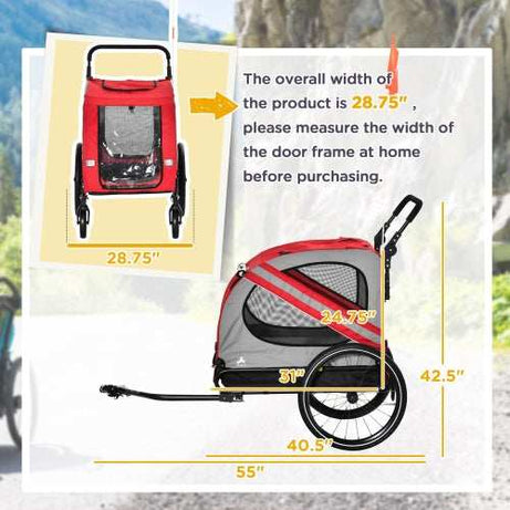 Pet Bike Trailer & Stroller - 2-in-1 for Small Dogs