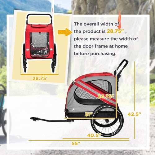 Pet Bike Trailer & Stroller - 2-in-1 for Small Dogs