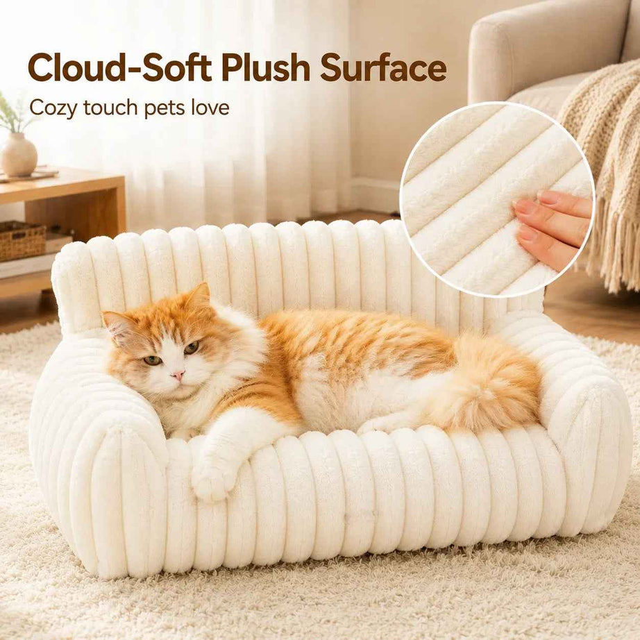 Small Pet Bolster Sofa Bed - Washable Plush Couch for Cats and Dogs