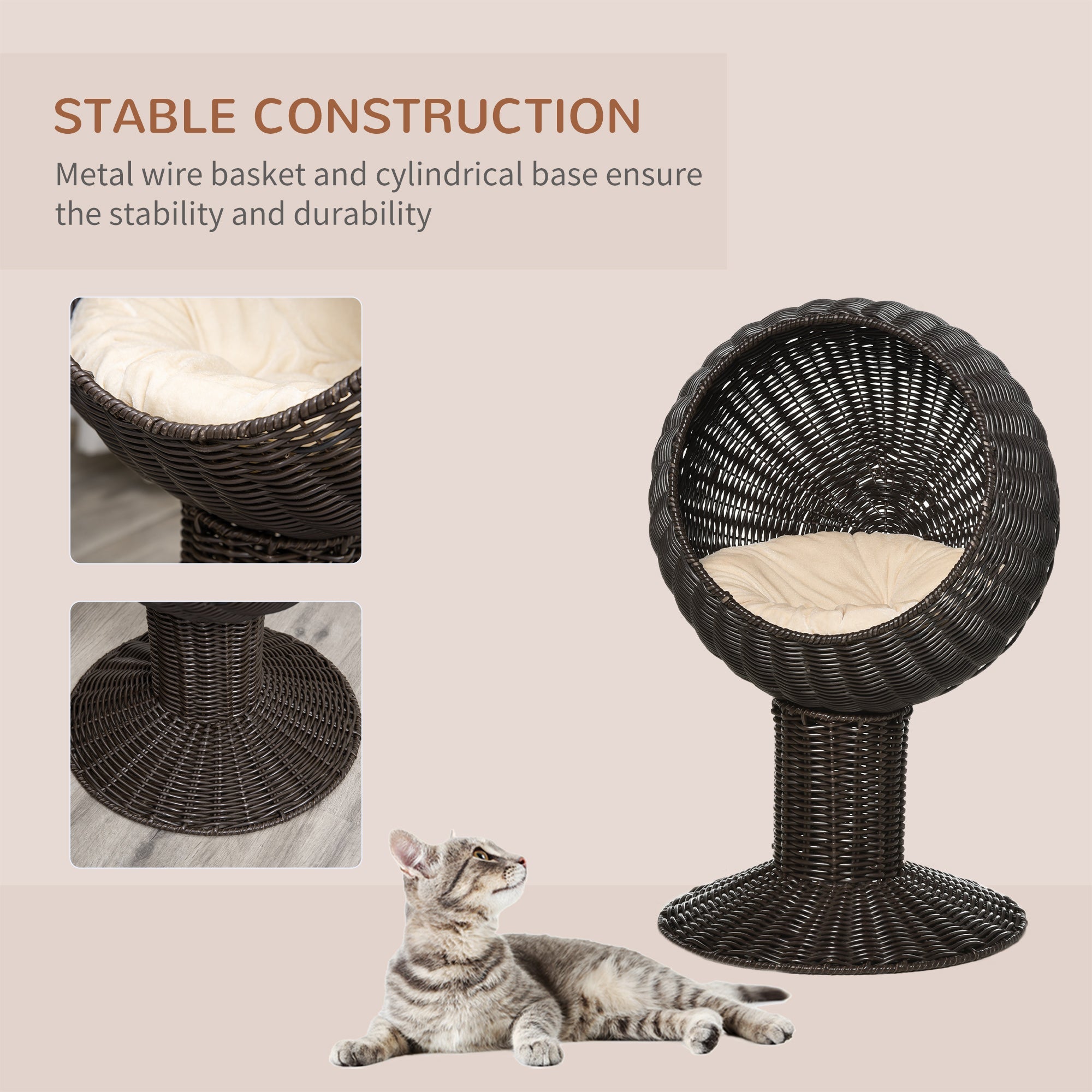 Cat Egg Chair Pod - Mat Grass Woven Rotating Basket Bed