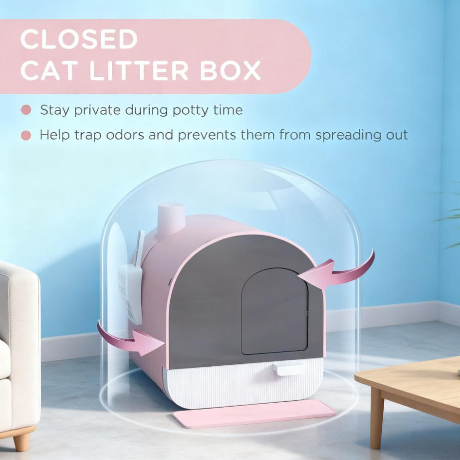 Cat Litter Box With Lid - Scoop Filter Mat Included