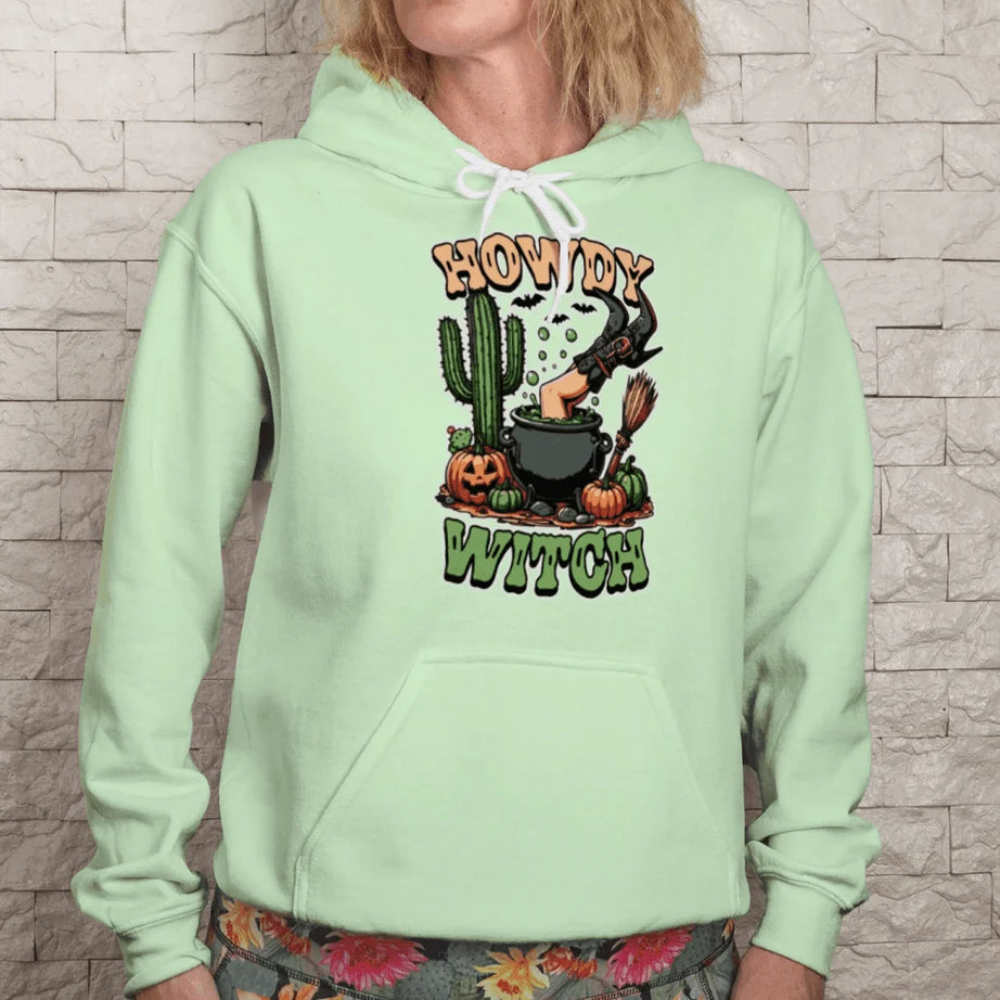 Howdy Upside Down Witch Hoodie Sweatshirt - Halloween Fun